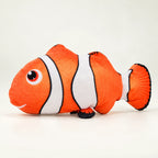 FinFlip Orange Clownfish plush cat toy with orange-and-white stripes.
