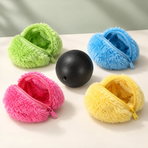 One RoamRoll black roller core with four removable covers in green, blue, pink and yellow.