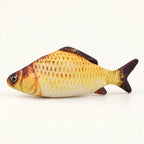 FinFlip Golden Fish plush cat toy with a golden scale print.